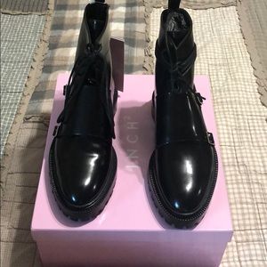 Lace Up Monk Boot Size 4 Black Leather 